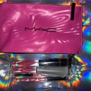 MAC cosmetics Pink Makeup Bag with Brushes brush set